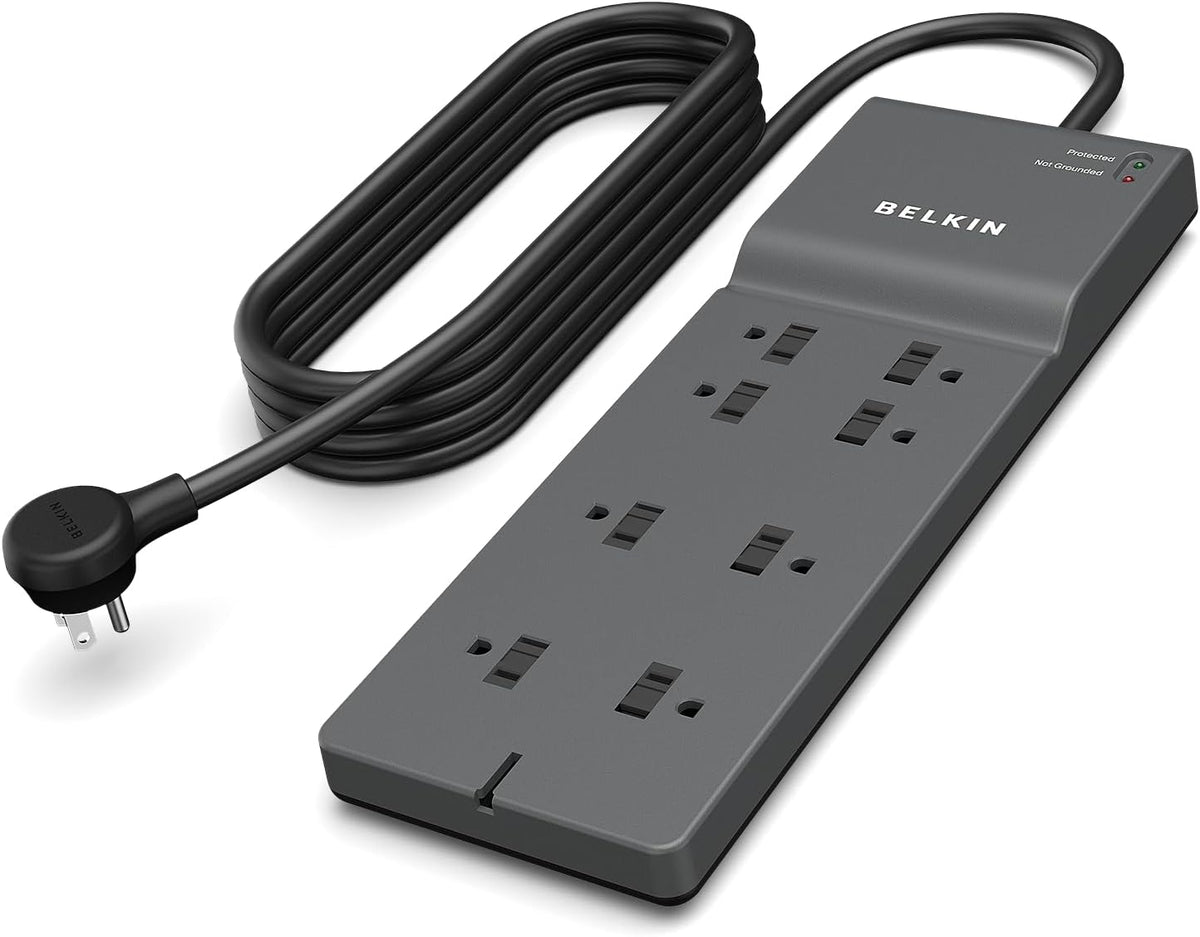 Belkin 8-Outlet Surge Protector - 8ft Cord - Right Angle Plug - 2500 Joules - Black
