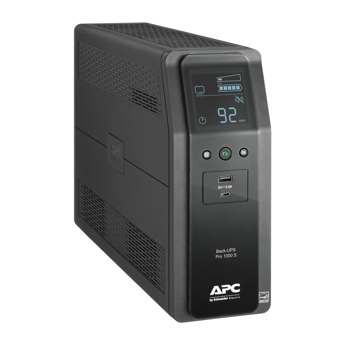 APC Back-UPS Pro, 1000VA/600W, Tower, 120V, 10x NEMA 5-15R outlets, Sine Wave, AVR, USB Type A + C ports, LCD